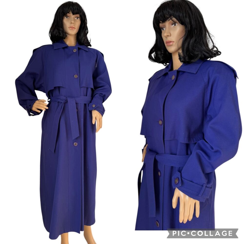 1990s Portrait Purple Belted Trench Coat Removable Liner Medium